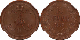 Russia - Finland 10 Pennia 1865 NGC AU 55 BN
Bit# 651; Copper