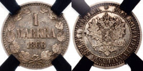 Russia - Finland 1 Markka 1866 S RNGA AU 58
Bit# 626; Silver; Mint luster