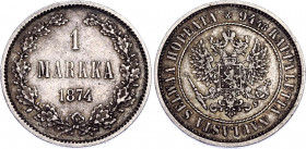 Russia - Finland 1 Markka 1874 S
Bit# 631; Silver 5.11 g.; XF