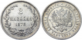 Russia - Finland 2 Markkaa 1872 S
Bit# 622; Conros# 483/5; Silver 10.24 g.; XF