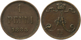 Russia - Finland 1 Penni 1883
Bit# 251; Conros# 489/15; Copper 1.28 g.; XF
