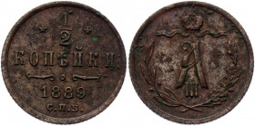 Russia 1/2 Kopek 1889 СПБ
Bit# 199; Copper 1.59 g.; VF