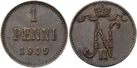 Russia - Finland 1 Penni 1909
Bit# 470; Conros# 489/34; Copper 1.30 g.; UNC