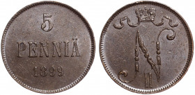 Russia - Finland 5 Pennia 1899
Bit# 444; Copper; AUNC