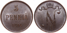 Russia - Finland 5 Pennia 1914 HHP MS 64 BN
Bit# 454; Сopper