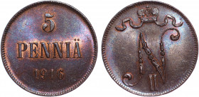 Russia - Finland 5 Pennia 1916
Bit# 456; Copper; UNC