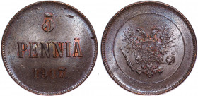 Russia - Finland 5 Pennia 1917
Bit# GSF4; Copper; UNC