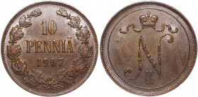 Russia - Finland 10 Pennia 1907 HHP MS 63 BN
Bit# 430; Copper; Mintage 503.047