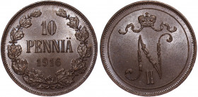 Russia - Finland 10 Pennia 1916
Bit# 439; Copper; UNC