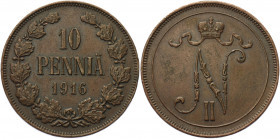 Russia - Finland 10 Pennia 1916
Bit# 439; Conros# 487/25; Copper 10.86 g.; AUNC