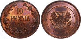 Russia - Finland 10 Pennia 1917 HHP MS 65 RB
Bit# GSF3; Copper