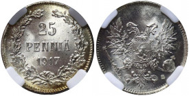 Russia - Finland 25 Pennia 1917 S HHP MS66
Bit# GSF2; Conros# 486/29; Silver; UNC