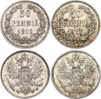 Russia - Finland 2 x 50 Pennia 1916 - 1917
Bit# 407, 408; Silver; UNC