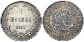 Russia - Finland 1 Markka 1907 L
Bit# 399; Conros# 484/11; Silver 5.22 g.; XF