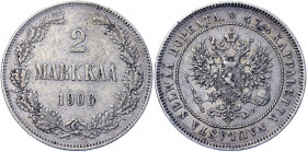 Russia - Finland 2 Markkaa 1906 L
Bit# 396; Conros# 483/8; Silver 10.33 g.; XF