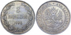 Russia - Finland 2 Markkaa 1906 L
Bit# 396; Conros# 483/8; Silver 10.31 g.; XF
