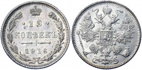 Russia 15 Kopeks 1916 Osaka Mint
Bit# 208; Conros# 149/83; Silver 2.71 g.; UNC Prooflike