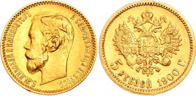 Russia 5 Roubles 1900 ФЗ
Bit# 26; Gold (.900) 4.29 g., 18.5 mm.; XF
