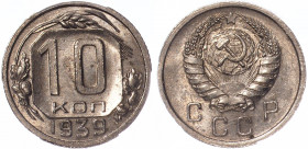 Russia - USSR 10 Kopeks 1939 HHP MS 63
Y# 109; Copper-Nickel