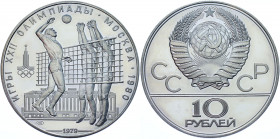 Russia - USSR 10 Roubles 1979
Y# 169; Silver 32.92 g.; 1980 Olympics; Volleyball; UNC