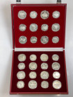 Russia - USSR Full Proof Set of 28 Silver Coins 1977 - 1980
Silver; 14 x 5 Roubles & 14 x 10 Roubles 1977 - 1980; Proof set in red box is a rare comb...