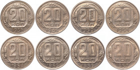 Russia - USSR Lot of 8 Coins 1936 - 1957
20 Kopeks; Various Dates; Copper-Nickel; XF- UNC