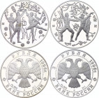 Russian Federation 2 x 3 Roubles 1996
Y# 482, 483; Silver (0.900) 34.56g., 39mm., Proof; Ballet set, world famous Nutcracker ballet; Duel with mouse ...