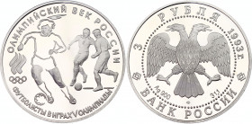Russian Federation 3 Roubles 1993
Y# 351; Silver (0.900) 34.56g., 39mm., Proof; V Olympiad 1912, football