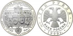 Russian Federation 3 Roubles 1999
Y# 634; Silver (900) 34.77 g., 39 mm.,Proof; Anniversary of St.Peterburg University
