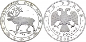 Russian Federation 3 Roubles 2004
Y# 1022; Silver (0.900) 34.56g.,39mm., Proof; Reindeer