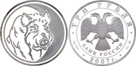 Russian Federation 3 Roubles 2007
Y# 992; Silver (0.925) 33.90g., 39mm., Proof; Year of pig
