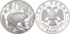 Russian Federation 3 Roubles 2009
Y# 1207; Silver (0.925) 33.90g., 39mm., Proof; Russian brown bear