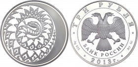 Russian Federation 3 Roubles 2013
Silver (0.925) 33.90g., 39mm., Proof; Year of snake