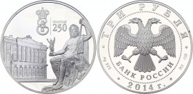 Russian Federation 3 Roubles 2014
Silver (0.925) 33.90g., 39mm., Proof; 250 years of Hermitage one of the biggest world museums