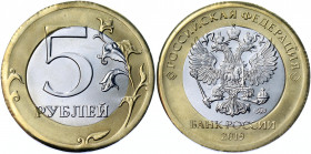 Russian Federation 5 Roubles 2019 ММД Error Bi-Metallic
Y# 799a; Bi-Metallic 6.33 g.; UNC