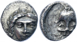 Ancient Greece Apollonia Pontika AR Diobol 400 - 300 BC
Topalov, Apollonia 56; SNG Cop. 459; Silver 1.22 g.; Obv: Laureate facing head of Apollo / Re...