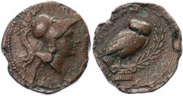 Ancient Greece Apulia, Azetium Æ 300 - 275 BC
SNG ANS 651; SNG France 1269; SNG Morcom 196; HN Italy 727; Bronze 5.88 g.; Obv: Head of Athena right, ...