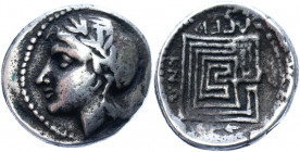 Ancient Greece Crete Knossos AR Hemidrachm 300 - 270 BC R
Svoronos 91; Silver 2.20 g.; Obv: Apollo head with laurel wreath l. / Rev: Knossos labyrint...