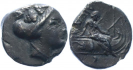 Ancient Greece Euboia, Histiaia AR Tetrobol 300 - 100 BC
BCD Euboia 382; Silver 1.79 g.; Obv: Wreathed head of the nymph Histiaia r. / Rev: Nymph sea...