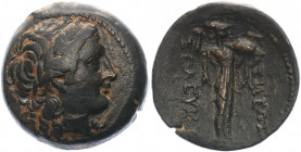 Ancient Greece Seleukid Kingdom Antiochos IV Epiphanes Æ Unit 172 - 169 BC
SC 15.2; HGC 9, 77; Bronze 7.77 g.; Seleukos I Nikator (312-281 BC); Obv: ...