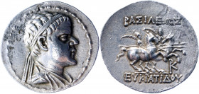 Ancient Greece Greco-Baktrian Kingdom Eukratides I AR Tetradrachm 170 - 162 BC
Bopearachchi Série 1B; HGC 12, 130; SNG ANS 431; Silver 16.81 g.; Eukr...