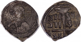 Byzantium Follis 1000 -1100 AD, anonymous
Copper. Obv: Christ enthroned. Rev: Patriarchal cross.