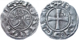 Crusaders Antioch Bohemond III AR Denier 1163 - 1201 (ND)
Metcalf, Crusades 381; Silver 1.01 g.; Bohemond III (1163-1201); Obv: BOAIIVIIDVS Helmeted ...