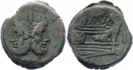 Roman Republic C. Terentius Lucanus Æ As 147 BC
Crawford 217/2; Sydenham 426; Silver 20.62 g.; C. Terentius Lucanus; Obv: Laurete head of Janus, I ab...