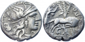 Roman Republic Sextus Pompeius Festus AR Denarius 137 BC
Crawford 235/1c; Sydenham 461a; Silver 3.69 g.; Sextus Pompeius Festus; Obv: Head of Roma ri...