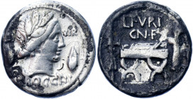 Roman Republic L. Furius AR Denarius 63 BC
Crawford 414/1; Cal. 606; Silver 3.79 g.; Obv: Bust of Ceres right between wheat-ear and barley-corn. III....