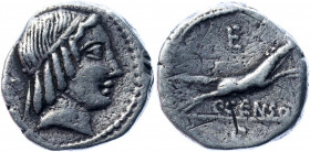 Roman Republic C. Censorinus AR Denarius 88 BC
Crawford 346/2b; Sydenham 714; Silver 3.46 g.; Obv: Laureate head of Apollo right / Horse galloping ri...