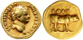Roman Empire Titus AV Aureus 76 AD
RIC II 868; Calicó 734; Gold 7.15 g., 20 mm; Titus, as Caesar (79-81); Obv: T CAESAR IMP-VESPASIANVS, laureate hea...