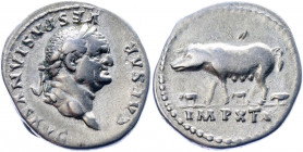 Roman Empire Vespasian AR Denarius 77 - 78 AD
RIC II 982; BMCRE 212; RSC 213; Silver 3.38 g.; Vespasian (69-79); Obv: CAESAR VESPASIANVS AVG, laureat...