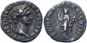 Roman Empire Trajan AR Denarius 99 AD
C. 292; RIC 17; BMC/RE 14; Silver 2.85 g.; Marcus Ulpius Traianus Augustus (98-117); Obv: IMP CAES NERVA TRAI-A...